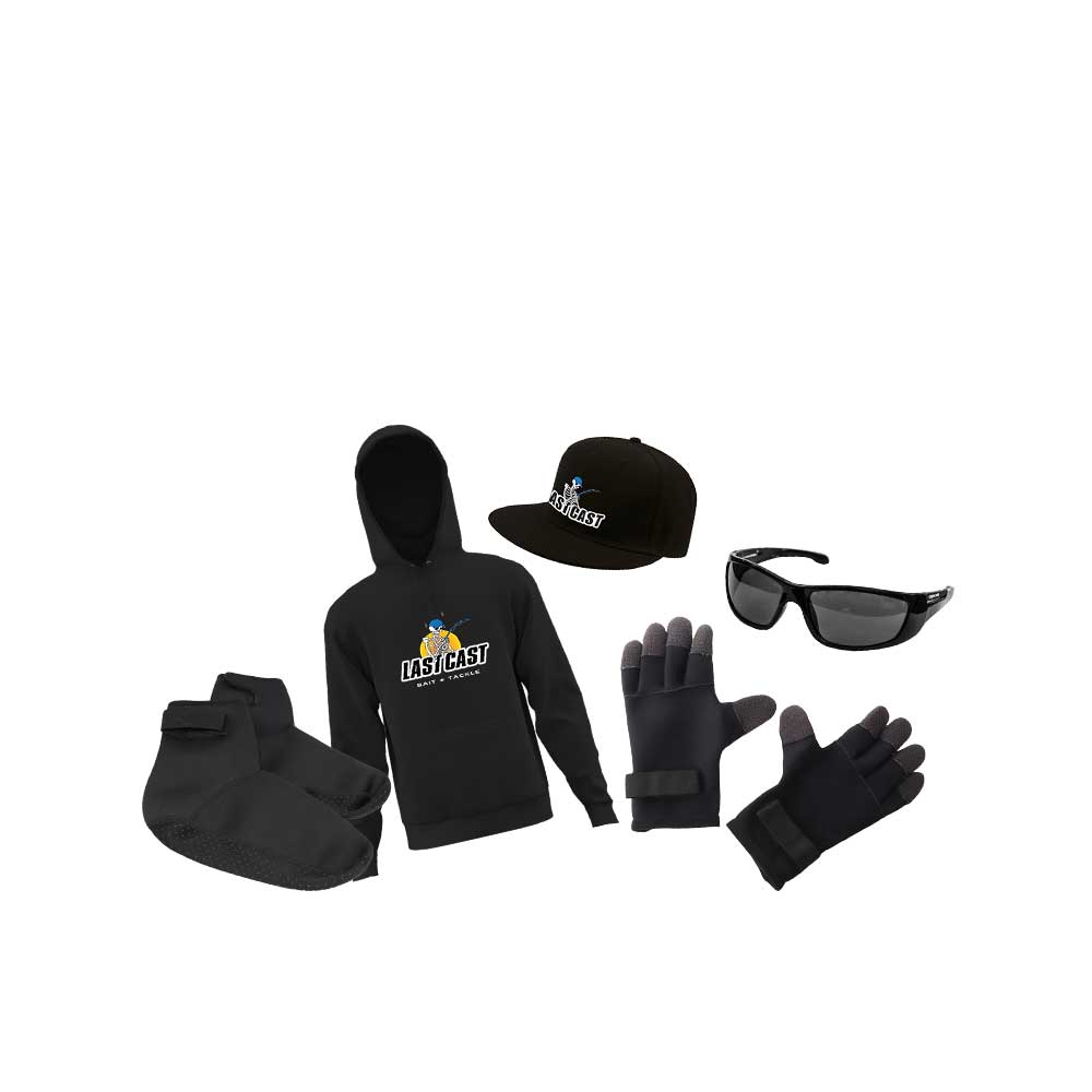 Last Cast Hoodies Caps Dive Boots GLoves and Sunglasses