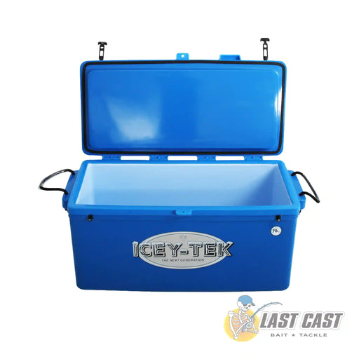 Icey-Tek Long Chilly Bin Cooler 70L Blue Front Open