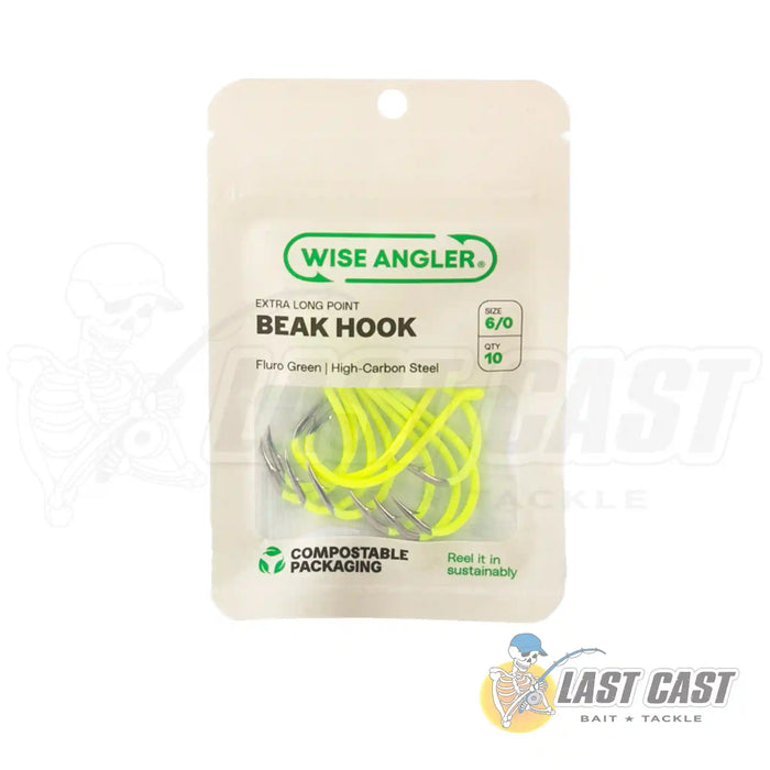 Wise Angler Beak Hook Extra Long Point in Fluorescent Green in Packaging Size 6_0