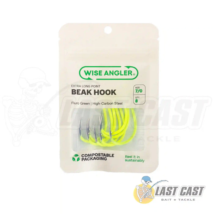 Wise Angler Beak Hook Extra Long Point in Fluorescent Green in Packaging Size 7_0