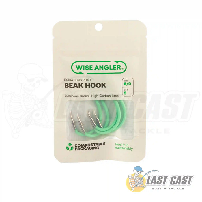 Wise Angler Beak Hook Extra Long Point in Luminous Green in Recycable Packaging Size 8_0