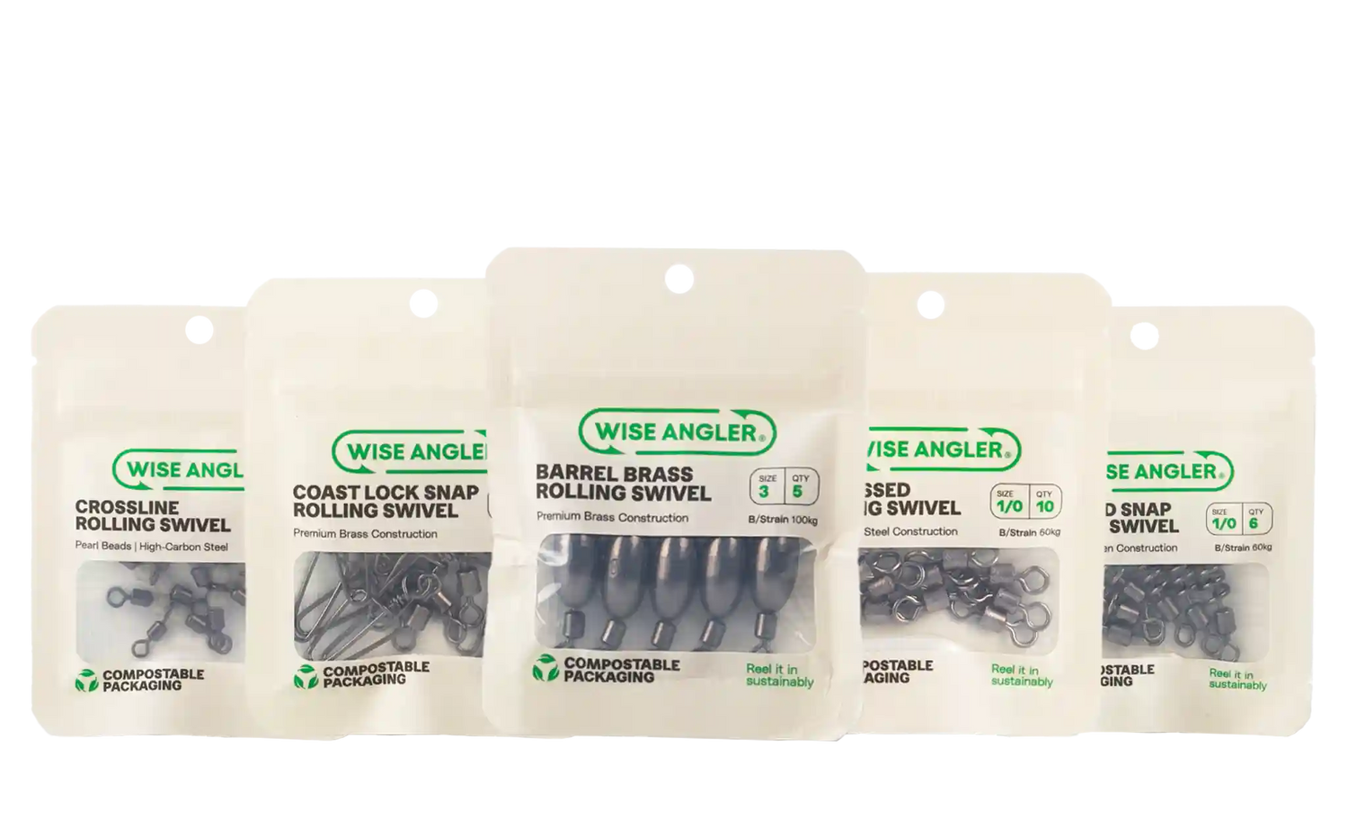 Wise Angler Swivel Range in plastic-free compostable packaging