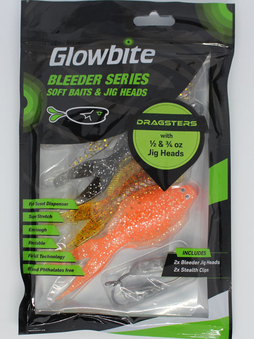 GLOWBITE - BLEEDER SERIES SOFT BAITS & JIG HEADS - DRAGSTERS